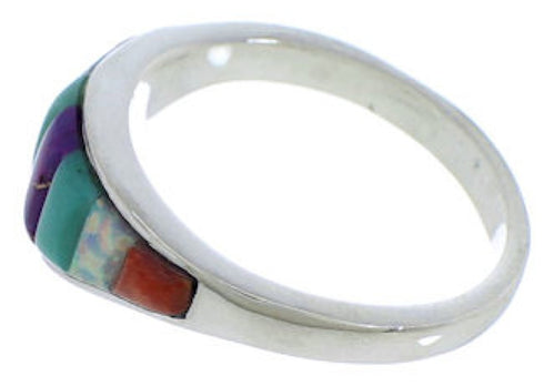 Turquoise Sterling Silver Multicolor Inlay Ring Size 8-3/4 VX36941